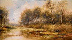 Pittura ad olio di Joseph Thors "Una giornata tranquilla lungo il fiume