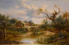 Pittura a olio di Joseph Thors "Una giornata tranquilla lungo il fiume