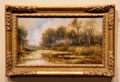 Peinture à l'huile de Joseph Thors « Un jour de compagnie au bord de la rivière »