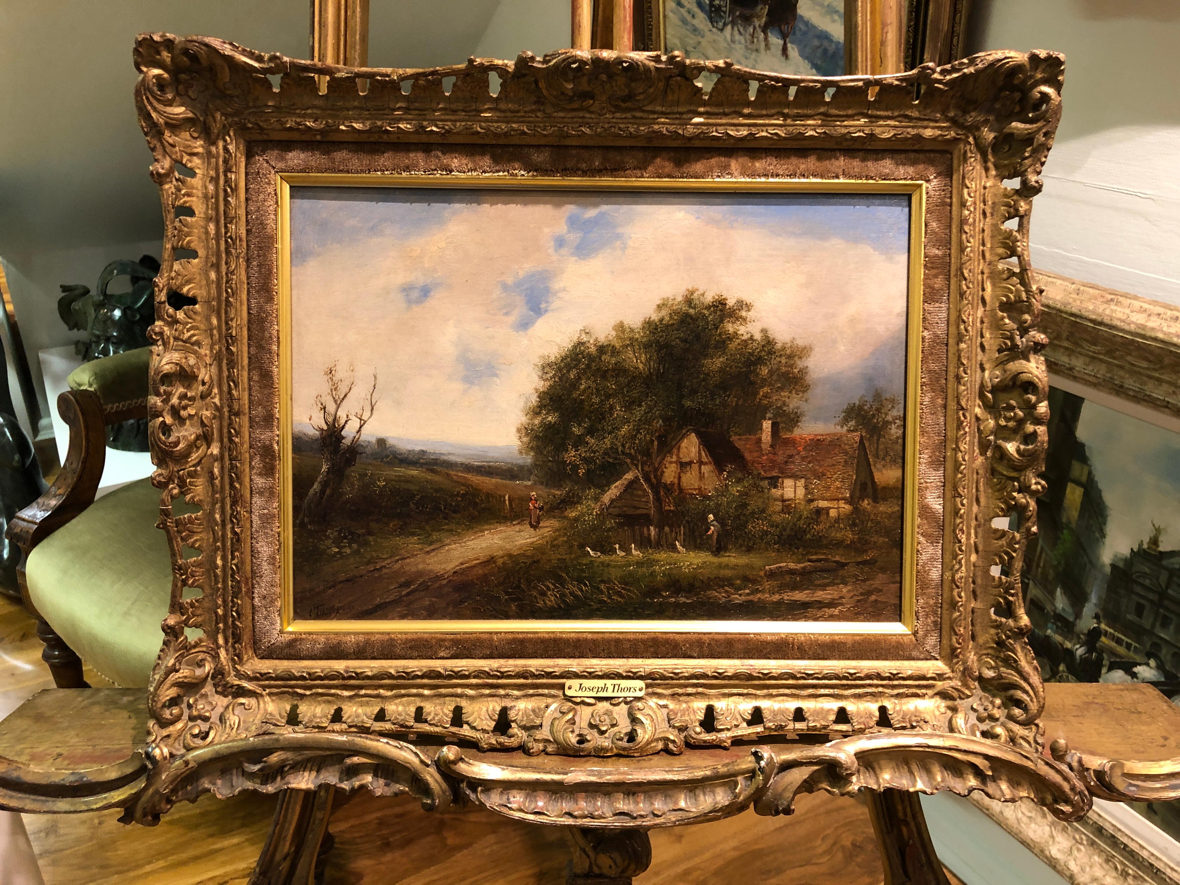 VECCHIA PITTURA AD OLIO FINE ORIGINALE J. THORS XIX secolo British OLD MASTER 9