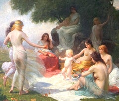 Antiguo 1915 Gran Art Nouveau Mujer semidesnuda