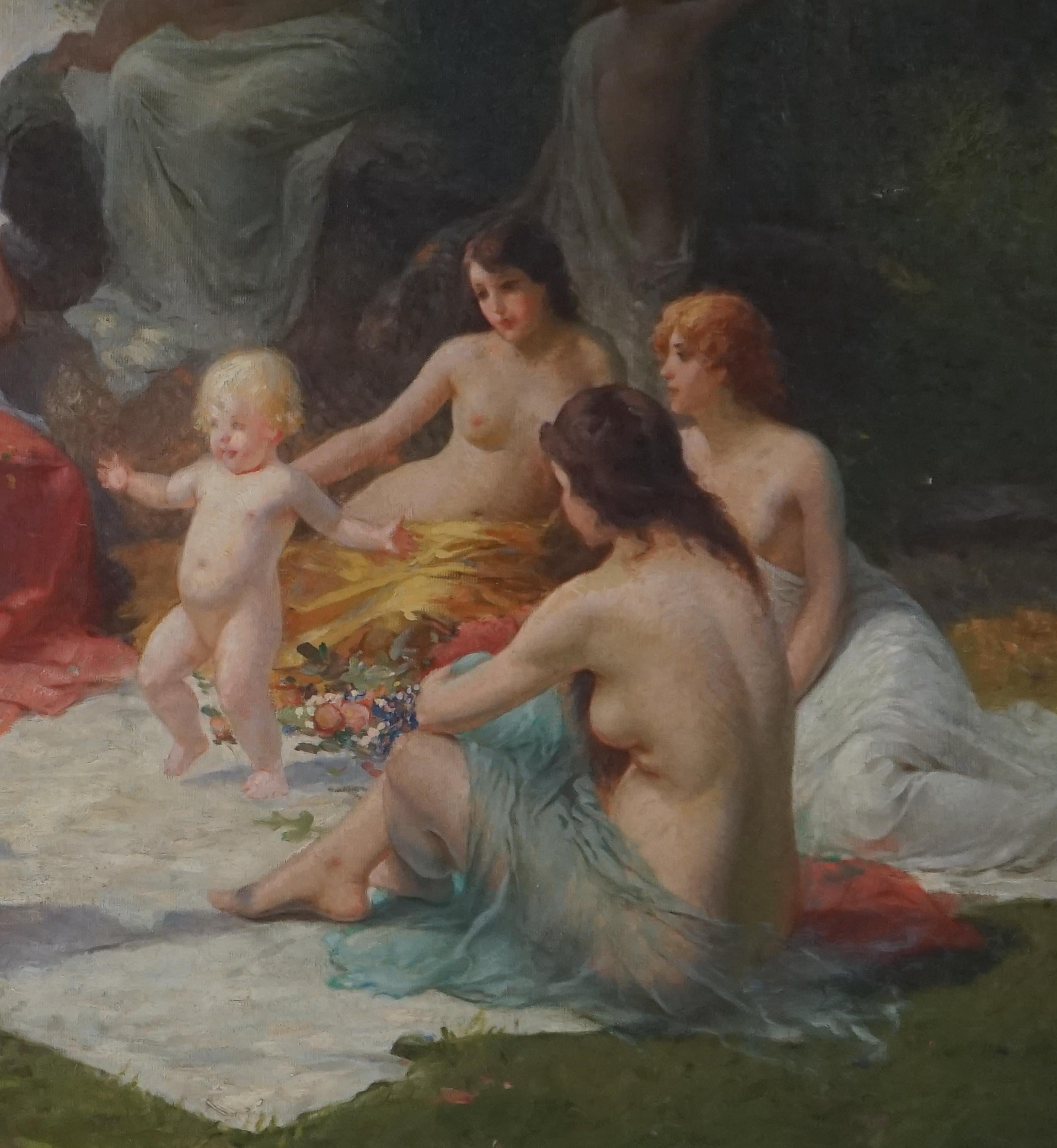 Antiguo 1915 Gran Art Nouveau Mujer semidesnuda en venta 3