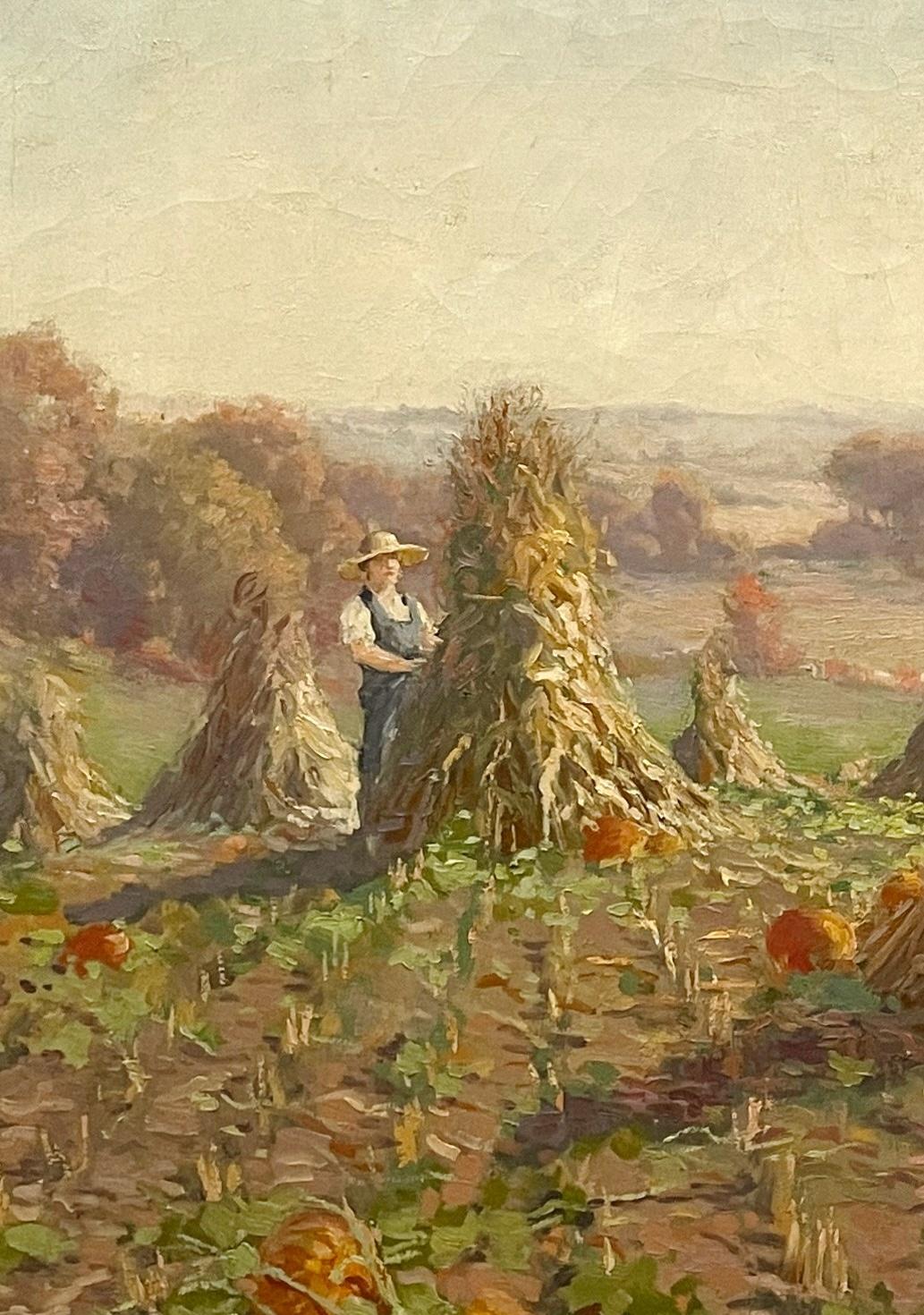 Precioso cuadro otoñal de los años 20 con calabazas y almiares, Joseph Tomanek en venta 4