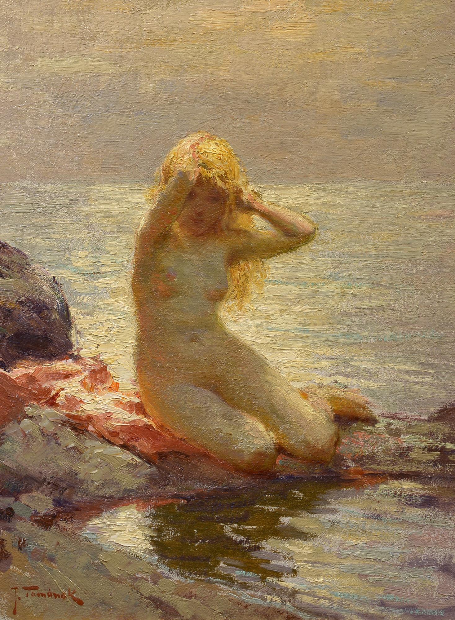 Joseph Tomanek Figurative Painting - Nude by the Sea, Figure, Impressionist