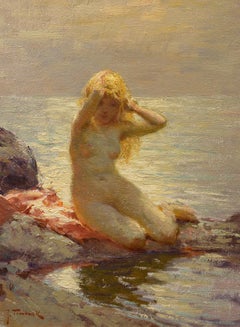 Vintage Nude by the Sea, Figure, Impressionist