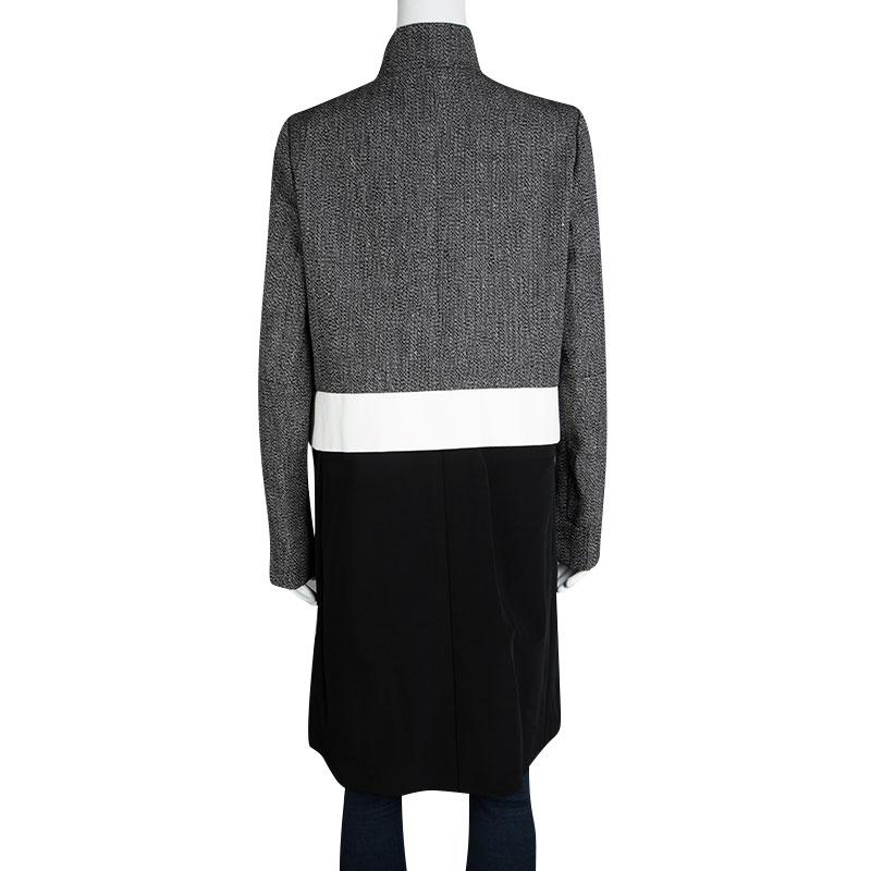 Black Joseph Tricolor Techno Tweed Zip Detail Preston Long Coat M