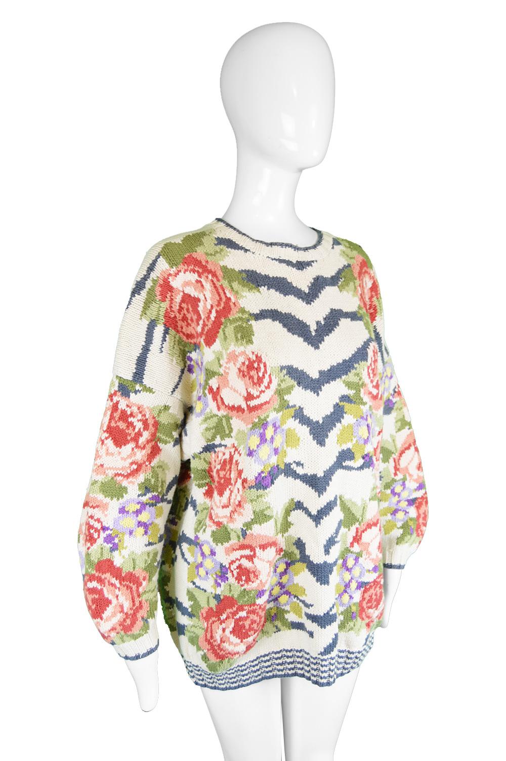 Pull en coton tricot vintage imprimé rose tigre Joseph, années 1980 en vente 1