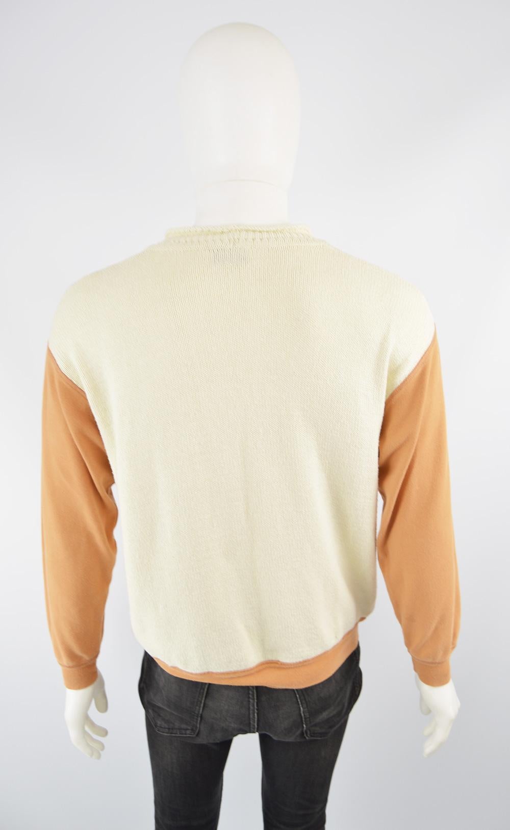 Joseph Tricot Homme Men's Vintage Cable Knit & Orange Cotton Sweatshirt, 1990s In Good Condition For Sale In Doncaster, South Yorkshire