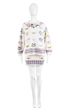 Joseph Tricot Vintage 1980s Hand Knit Cotton 2 Piece Oversized Sweater & Skirt