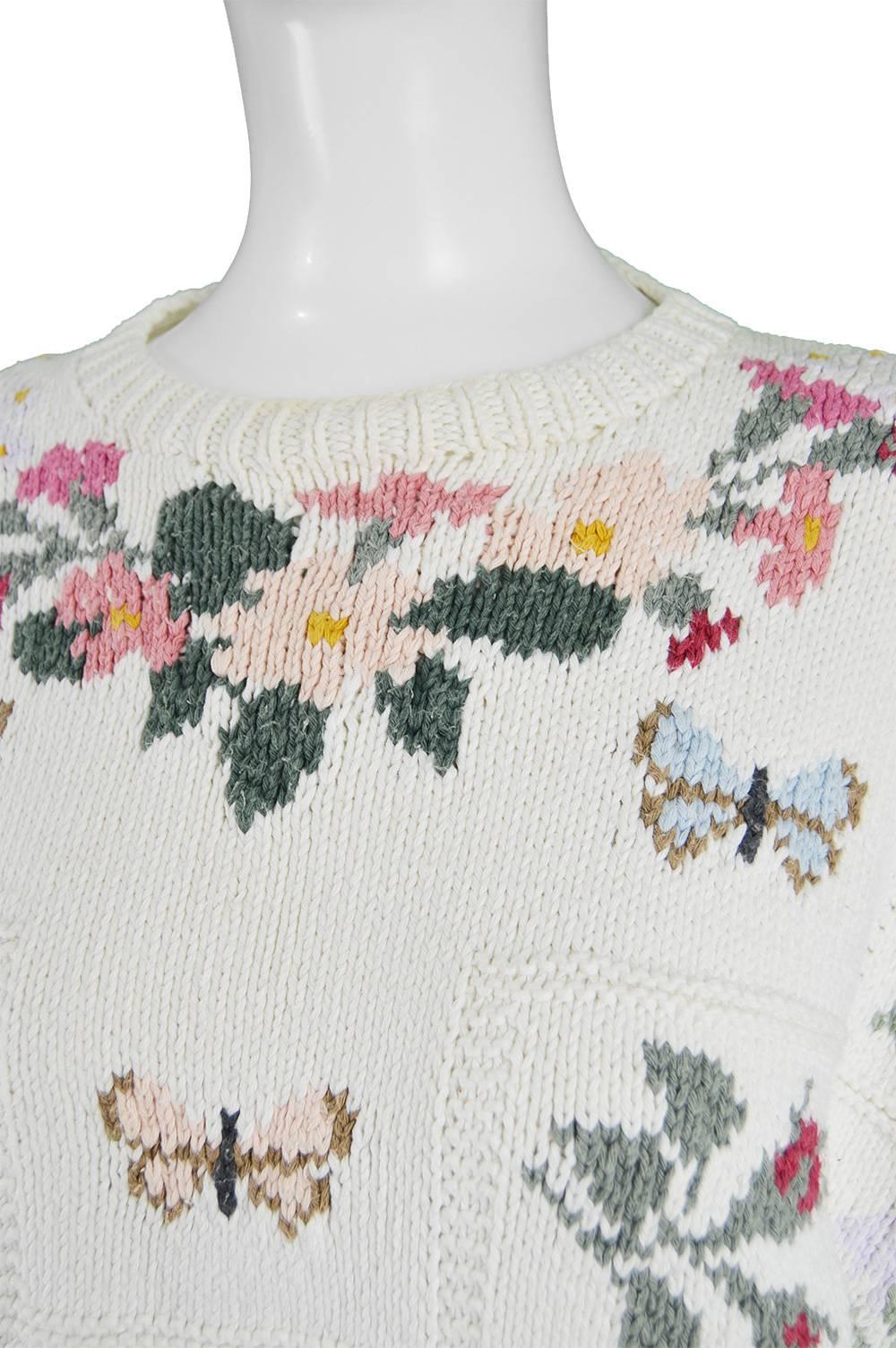 Women's Joseph Tricot Vintage 1980s Hand Knit Cotton 2 Piece Oversized Sweater & Skirt