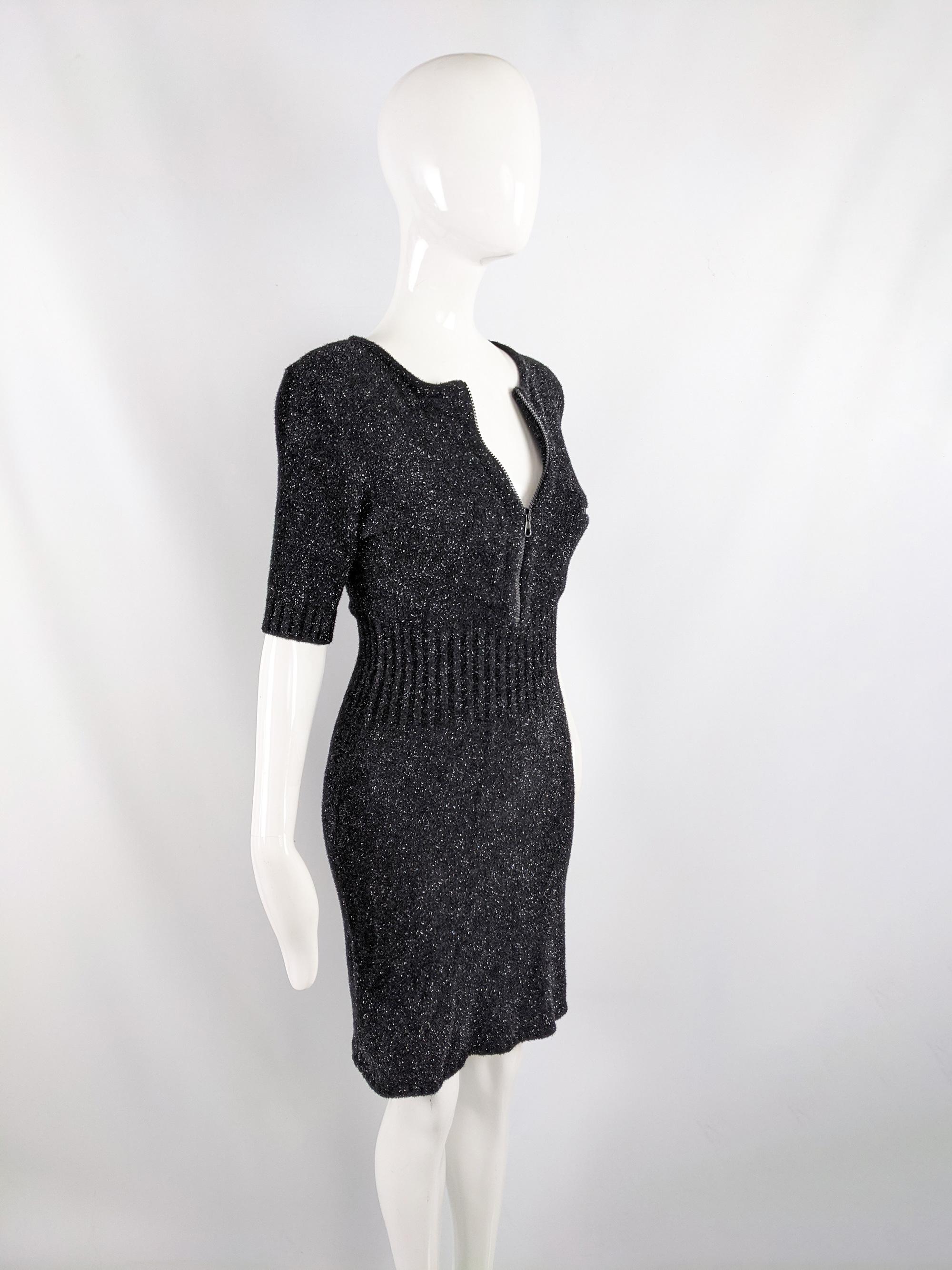 Joseph Tricot Vintage Black & Silver Sparkly Lurex Fluffy Knit Dress, 1990s  In Excellent Condition In Doncaster, South Yorkshire