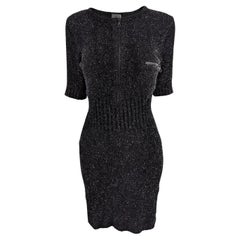 Joseph Tricot Vintage Black & Silver Sparkly Lurex Fluffy Knit Dress, 1990s 