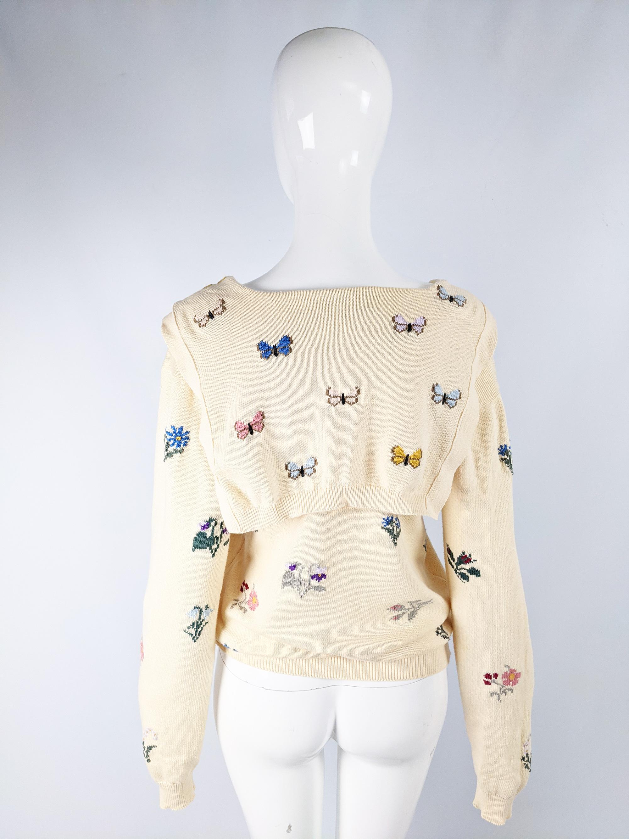 Joseph Tricot Vintage Sailor Collar Butterfly Knit Sweater Top, 1980s In Good Condition In Doncaster, South Yorkshire