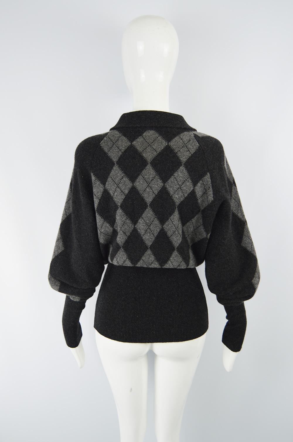 Joseph Tricot Vintage Women's Pure Wool Argyle Pattern Balloon Sleeve Sweater M  In Excellent Condition In Doncaster, South Yorkshire