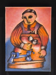 Joseph Trippetti  Framed Silver Enamel on Copper  Plaque Picture Watchmaker