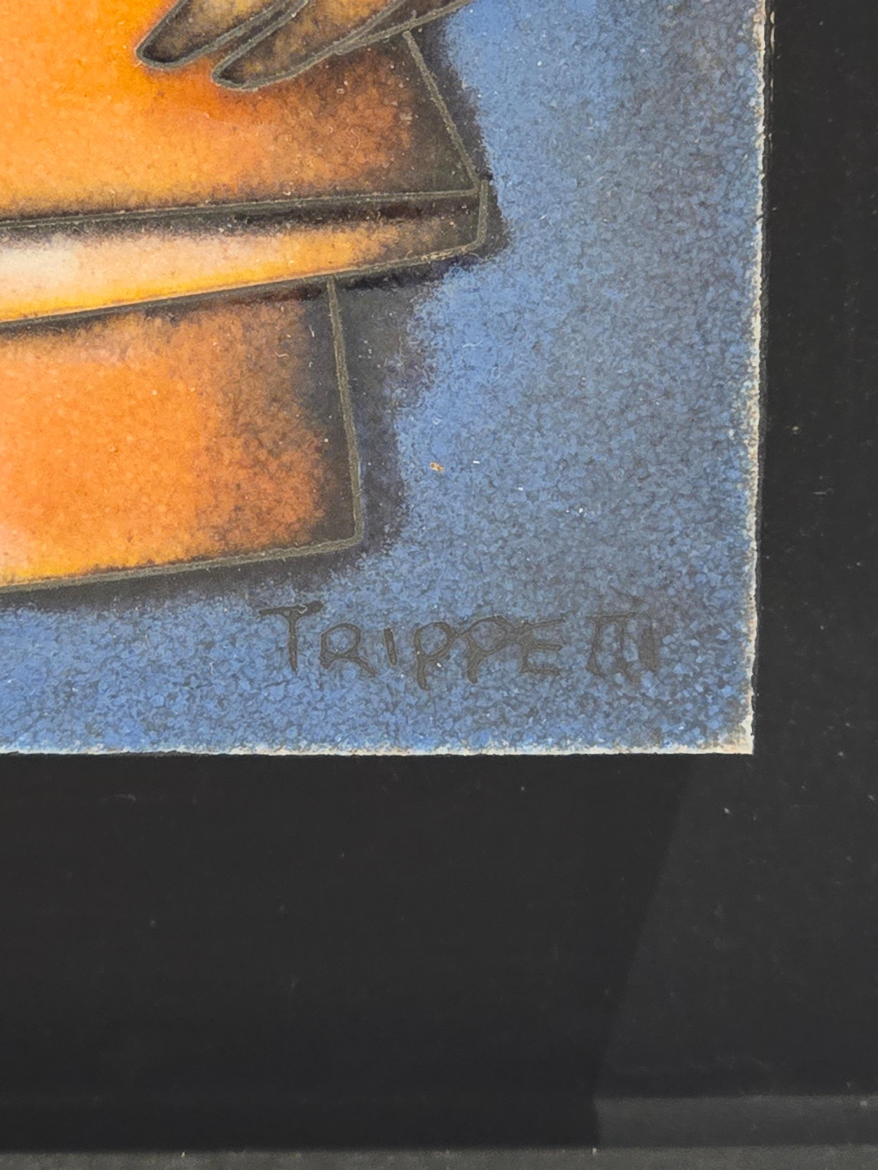 Émaillé Joseph Trippetti  Framed Silver Enamel on Copper  Plaque Picture Watchmaker en vente