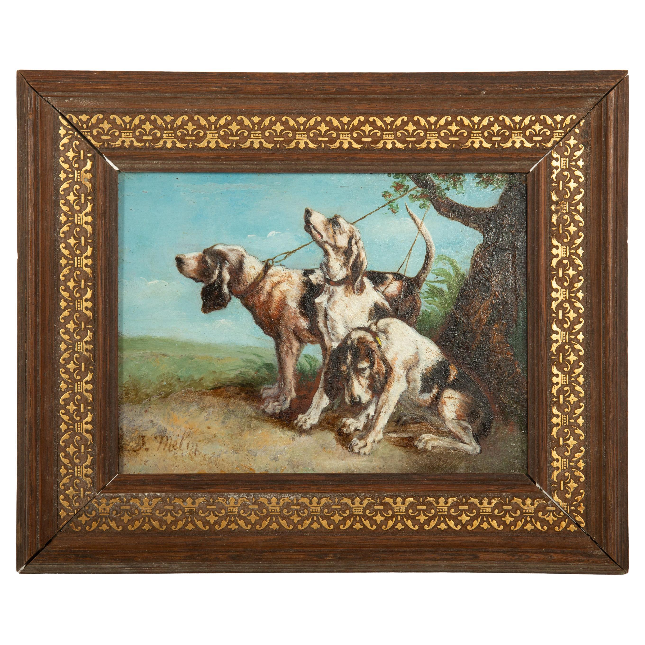 Joseph Urbain Melin, Relay of Hunting Dogs at Rest, 19th Century en vente
