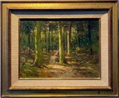 Antique 19th century barbizon style painting of a forest - romantic nature