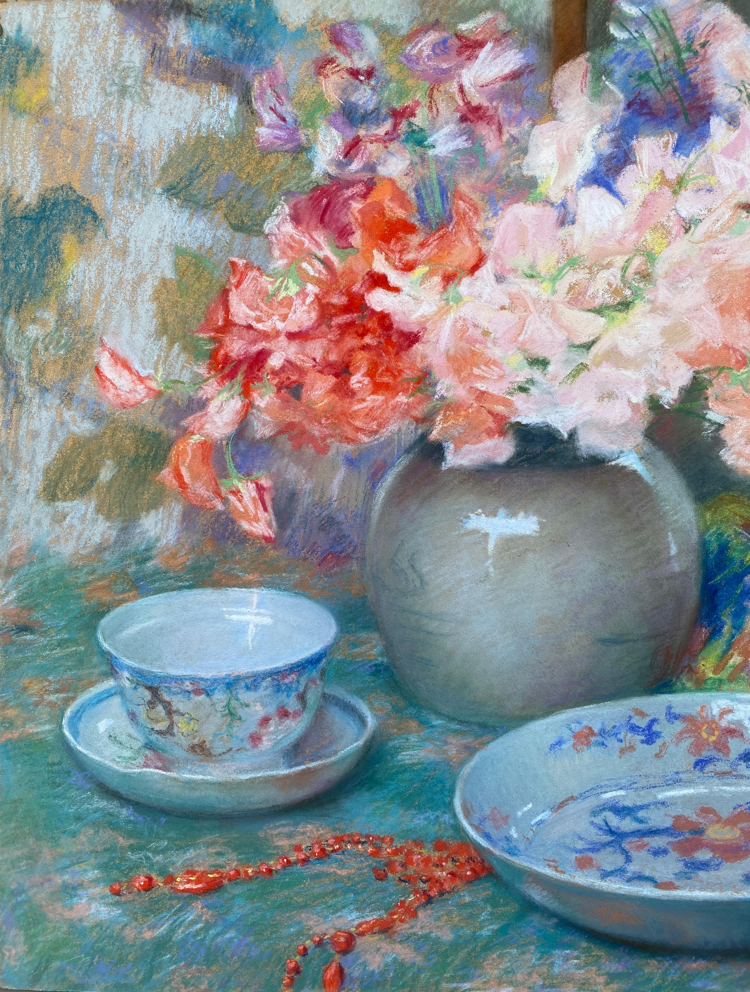 Joseph Vande Fackere, Bruges 1879 – 1946, Les Fleurs et Accessoires, Pastel For Sale 3