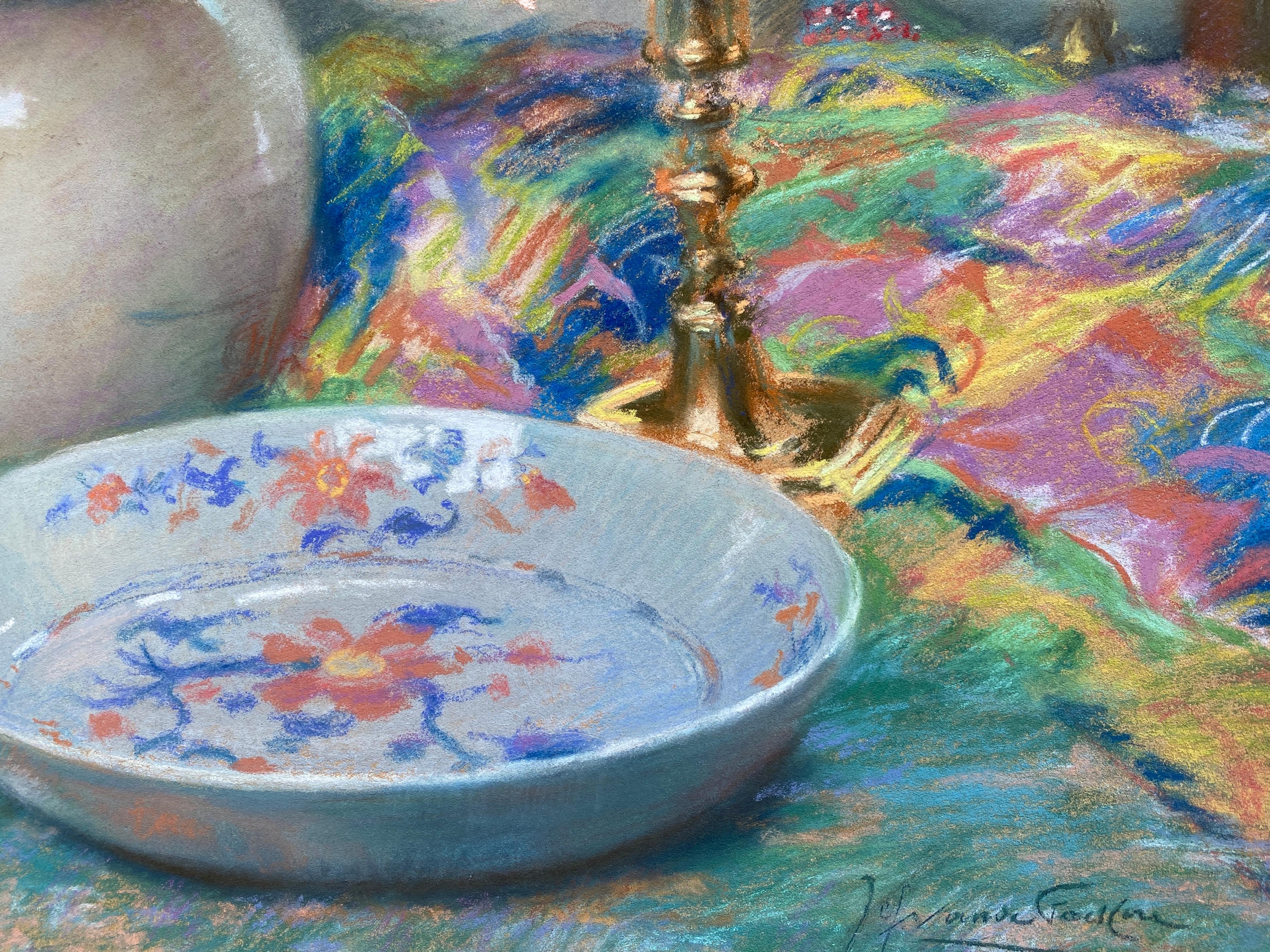 Joseph Vande Fackere, Bruges 1879 - 1946, Les Fleurs et Accessoires, Pastello in vendita 2