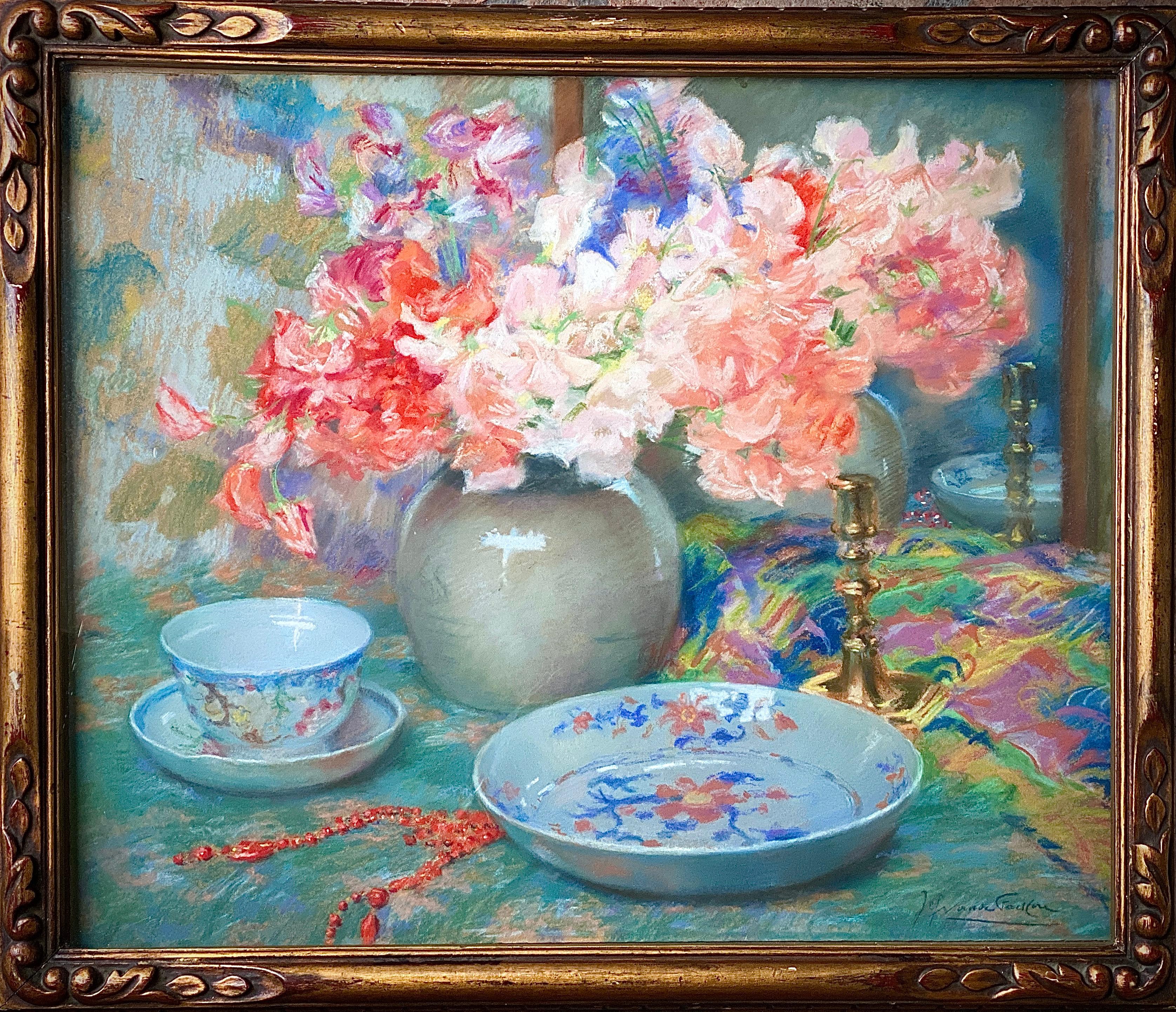 Joseph Vande Fackere, Bruges 1879 – 1946, Les Fleurs et Accessoires, Pastel