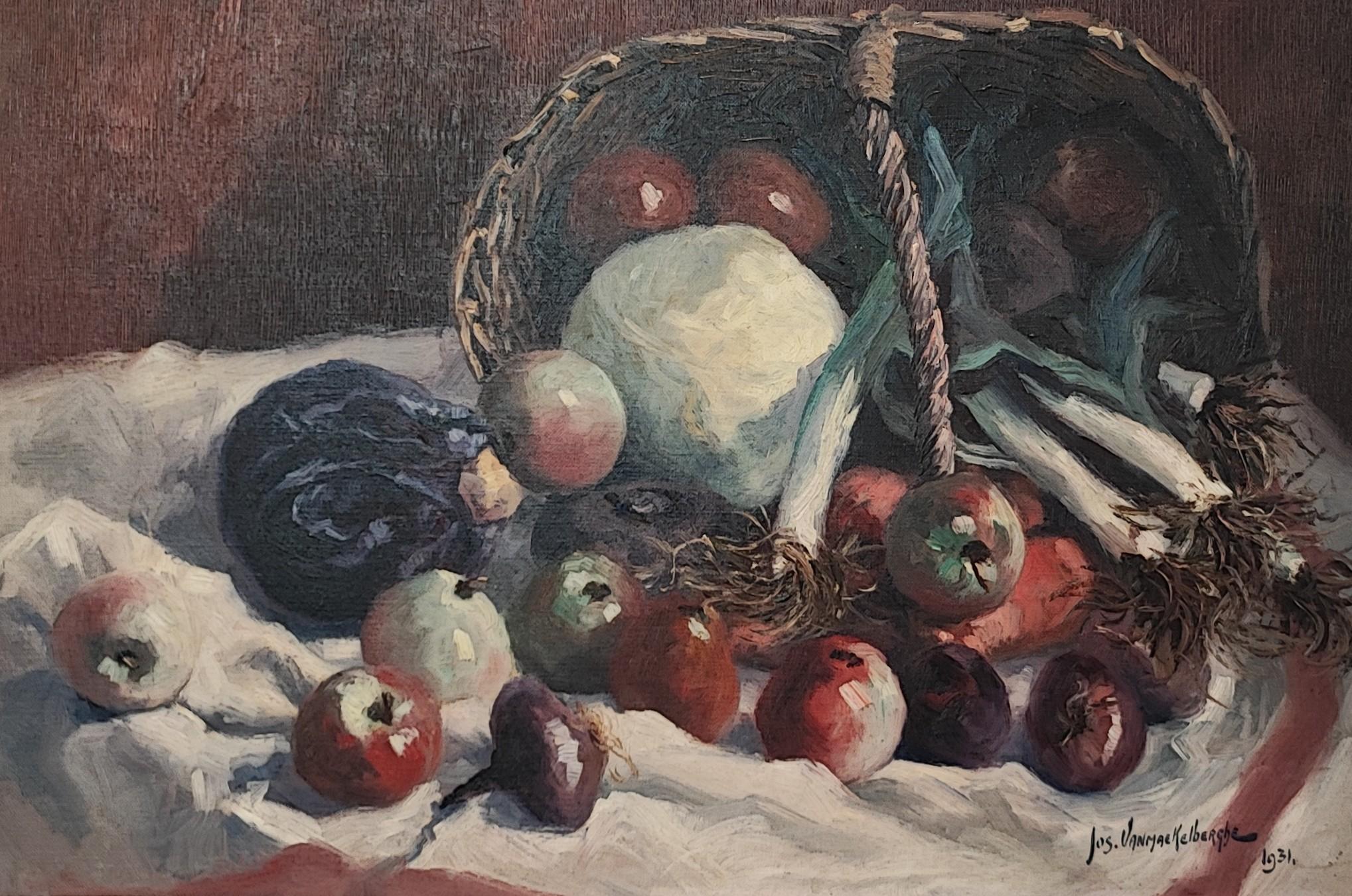 Joseph Vanmaekelberghe Still-Life Painting - Still life with basket of fruits and vegetables