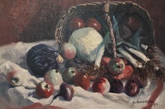 Vintage Still life with basket of fruits and vegetables