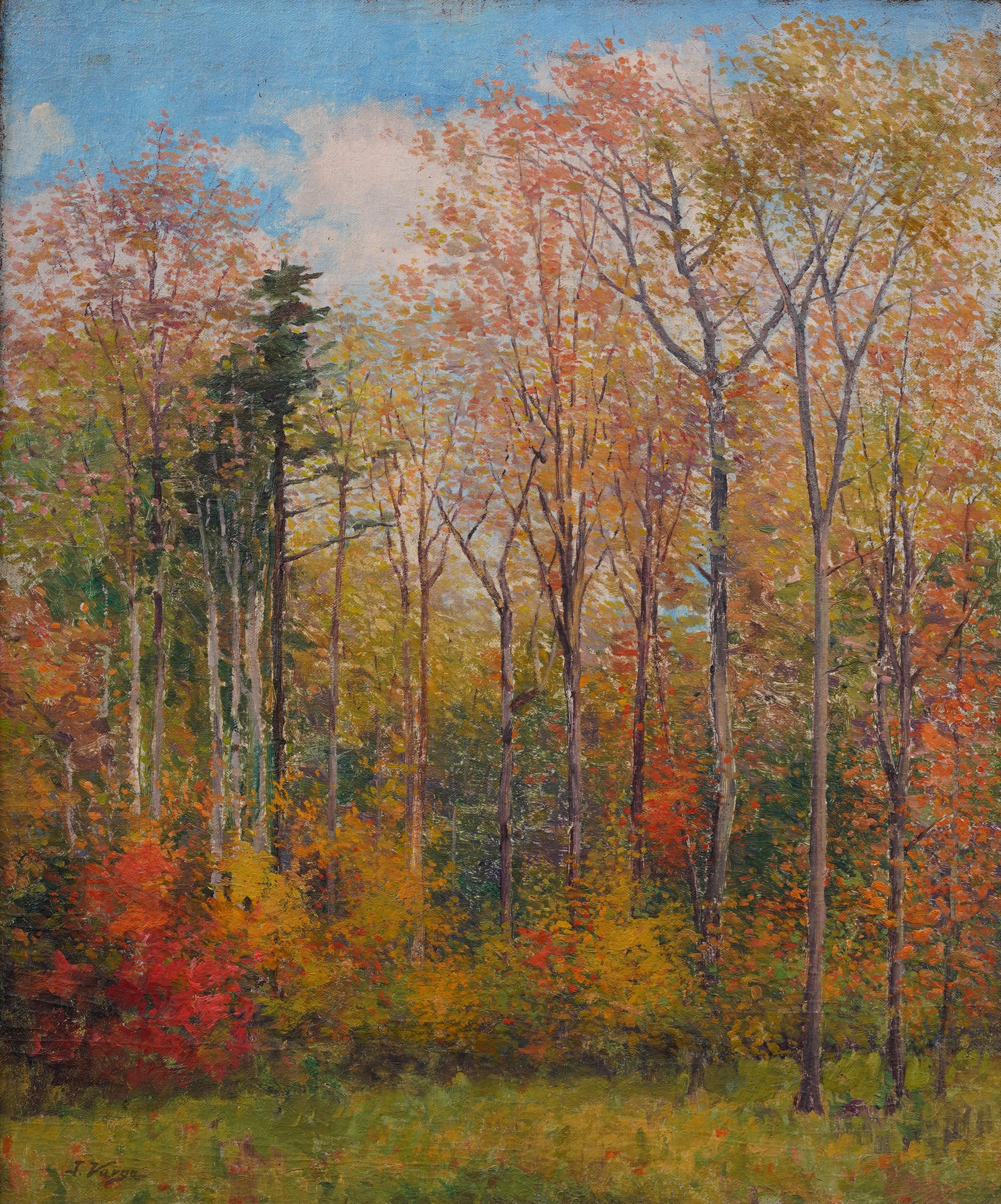 Antiguo cuadro de paisaje regionalista impresionista americano del norte del estado de Nueva York - Painting Impresionista de Joseph Varga 