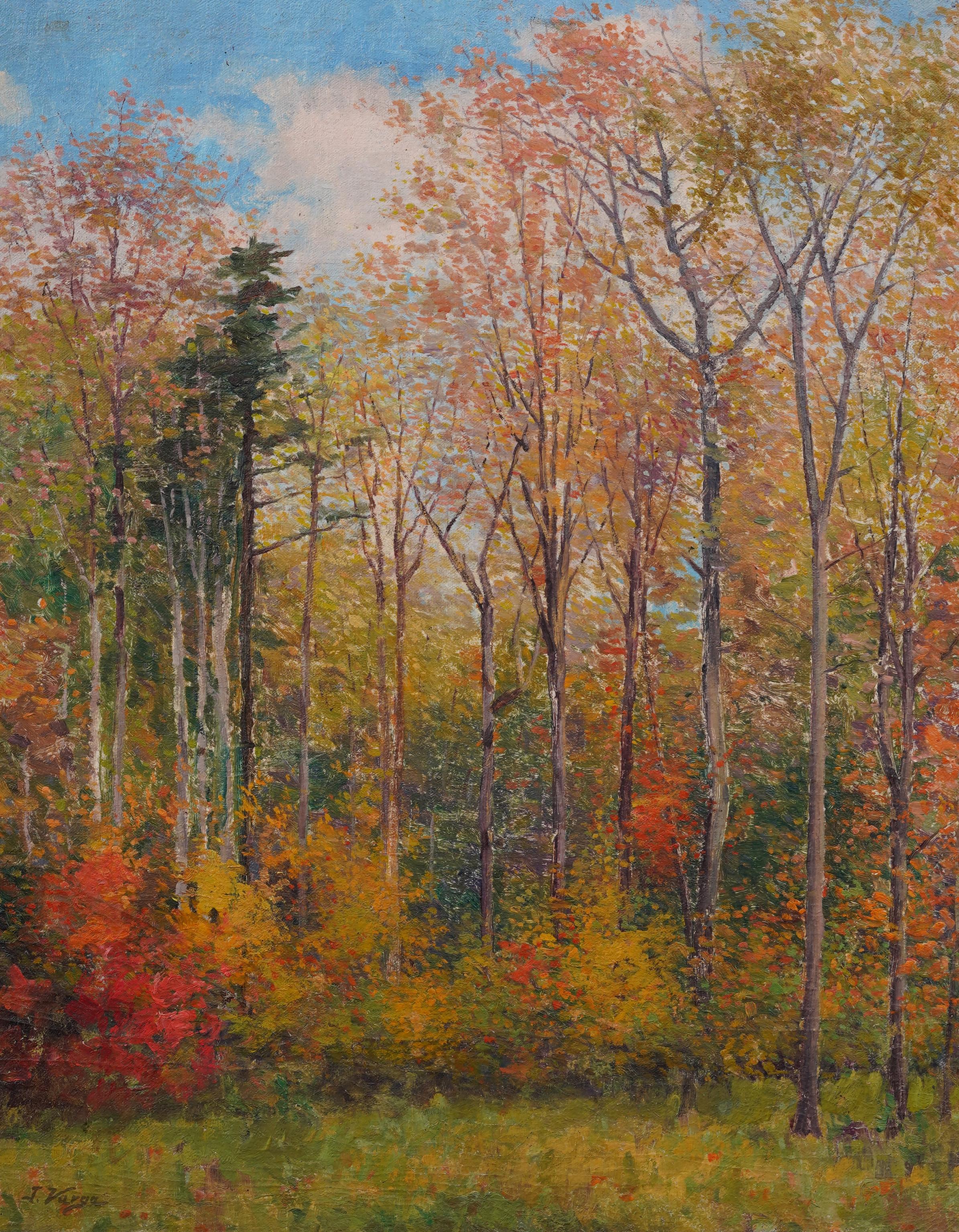 Antiguo cuadro de paisaje regionalista impresionista americano del norte del estado de Nueva York - Landscape Painting Marrón de Joseph Varga 