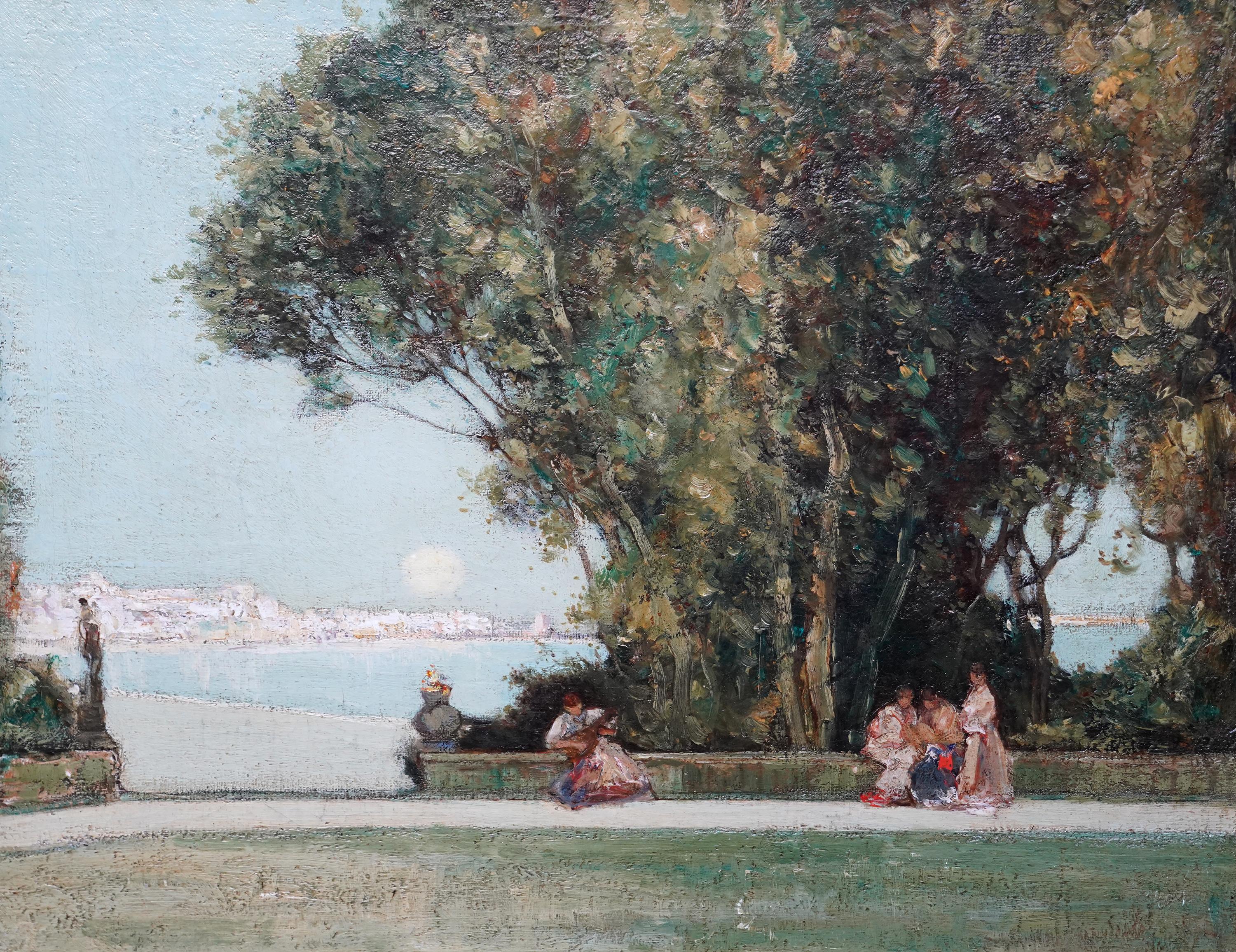 Claire de Lune - Moonlight - British 1916 Impressionist landscape oil painting For Sale 4