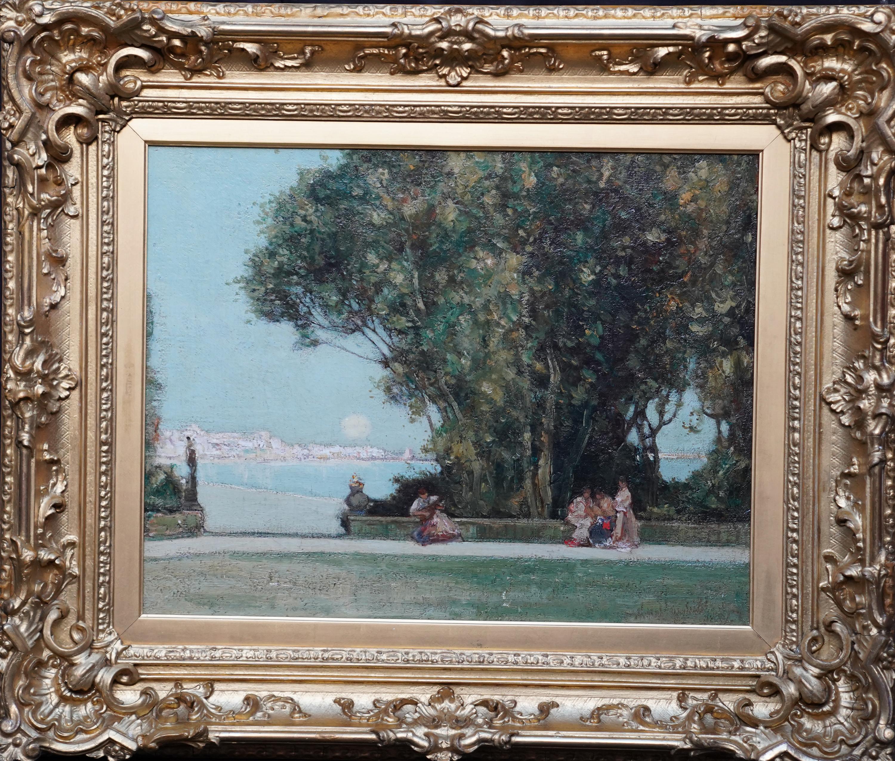 Claire de Lune - Moonlight - British 1916 Impressionist landscape oil painting For Sale 5