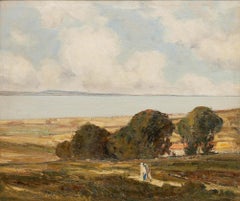 Joseph Vickers De Ville – Ölgemälde aus dem frühen 20. Jahrhundert, „Spaziergang an der Küste“