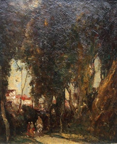 Village Gossip - British early 20th century art wooded landscape oil painting