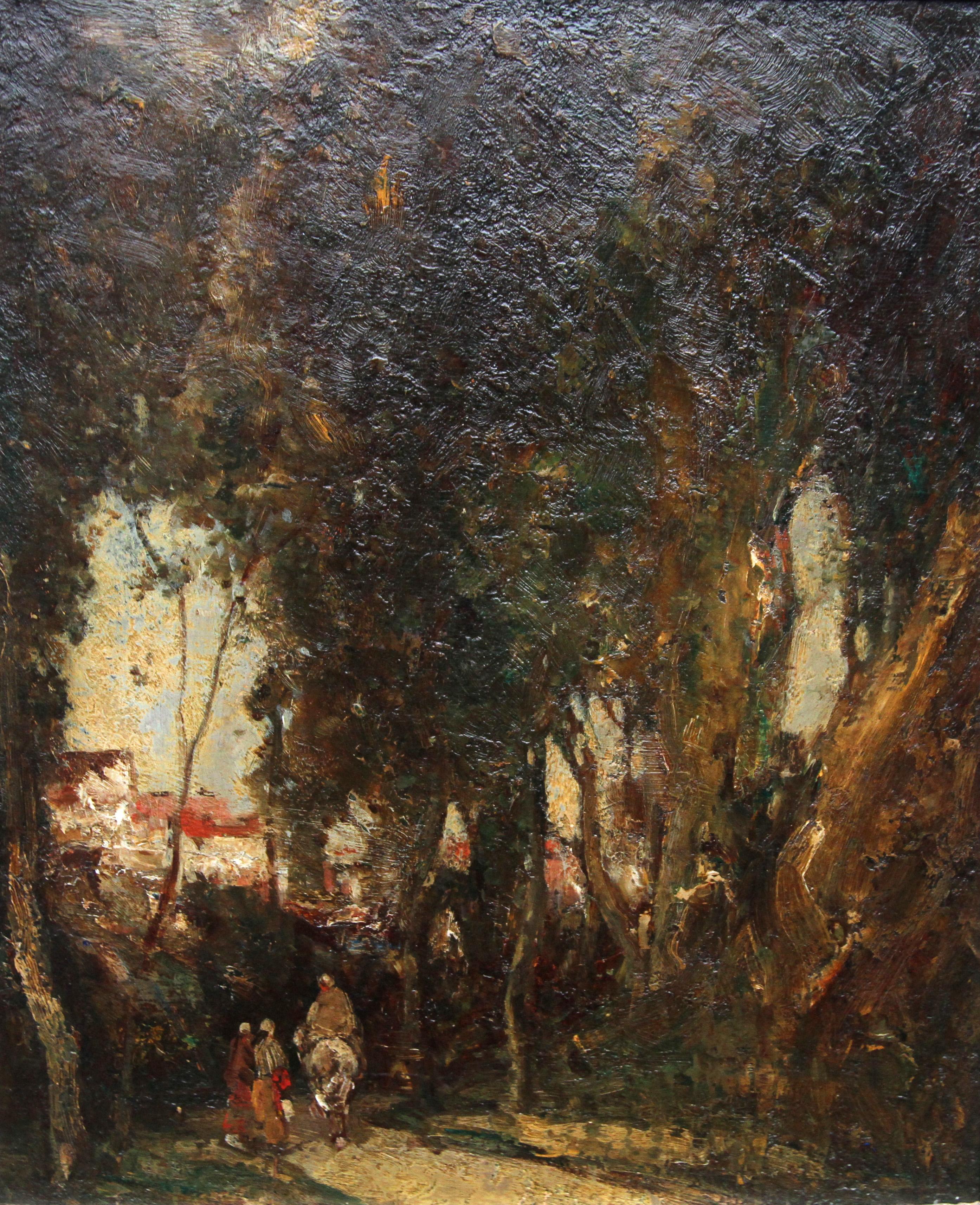 Village Gossip - British early 20th century art wooded landscape oil painting  For Sale 3