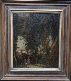 Village Gossip - British early 20th century art wooded landscape oil painting 