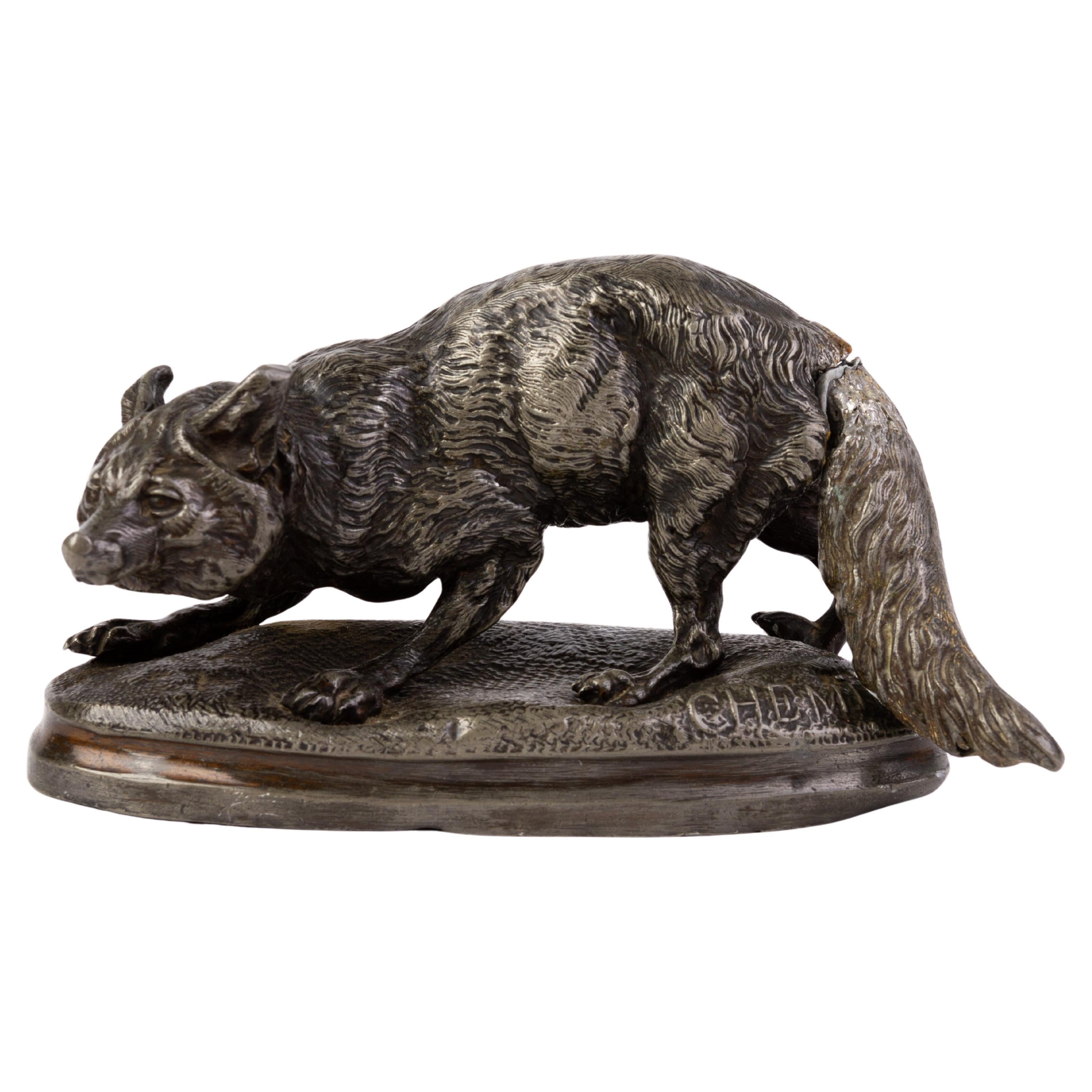 Joseph Victor Chemin (1825-1901) Signed French Spelter Fox Sculpture 19th C 