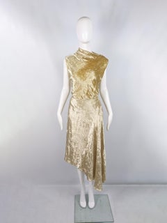 Joseph Vintage 90s Gold Velvet Draped Asymmetric Two Piece Skirt & Top Set