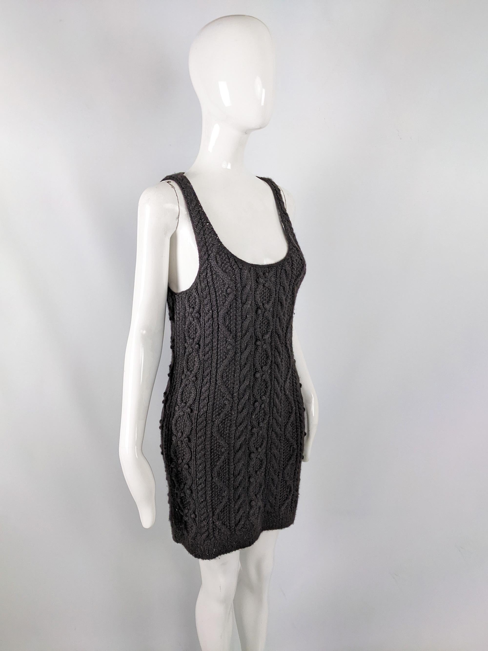 Joseph Vintage Hand Knit Black Cable Knit Sweaterdress Pinafore Sweater Dress In Excellent Condition In Doncaster, South Yorkshire