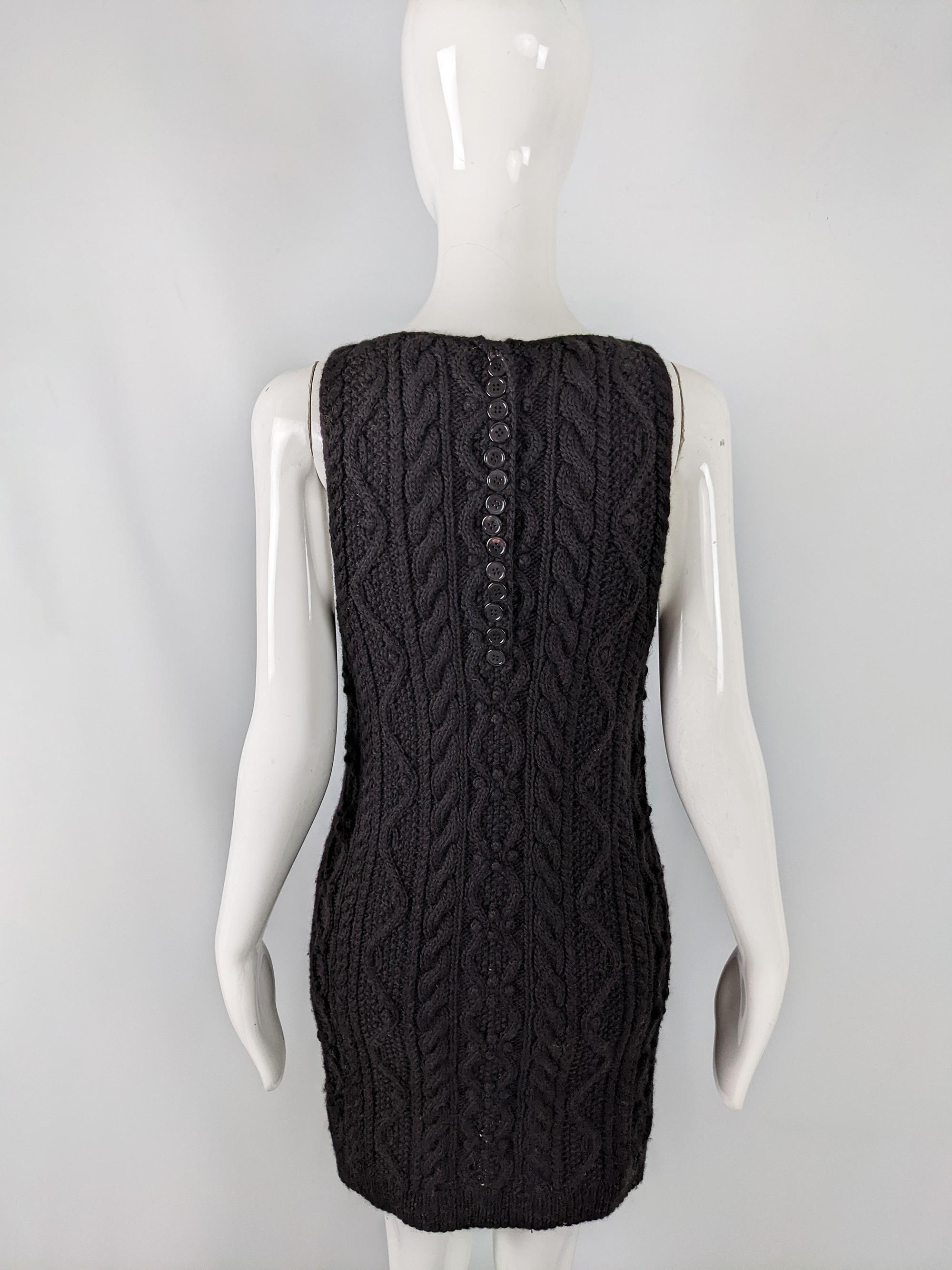 Women's Joseph Vintage Hand Knit Black Cable Knit Sweaterdress Pinafore Sweater Dress