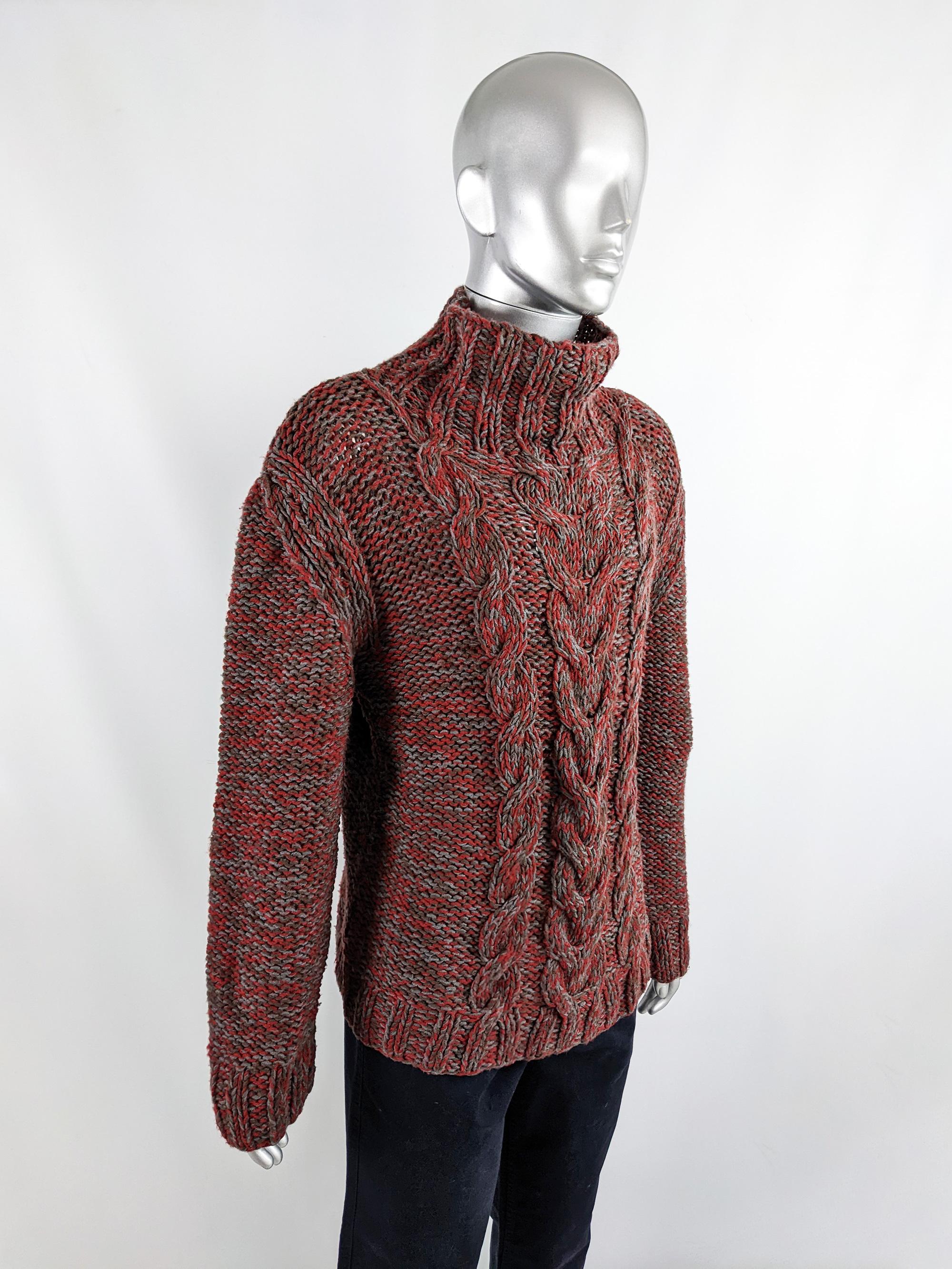Joseph Vintage Mens 1990s Red Cable Knit Knitwear Sweater  In Good Condition In Doncaster, South Yorkshire