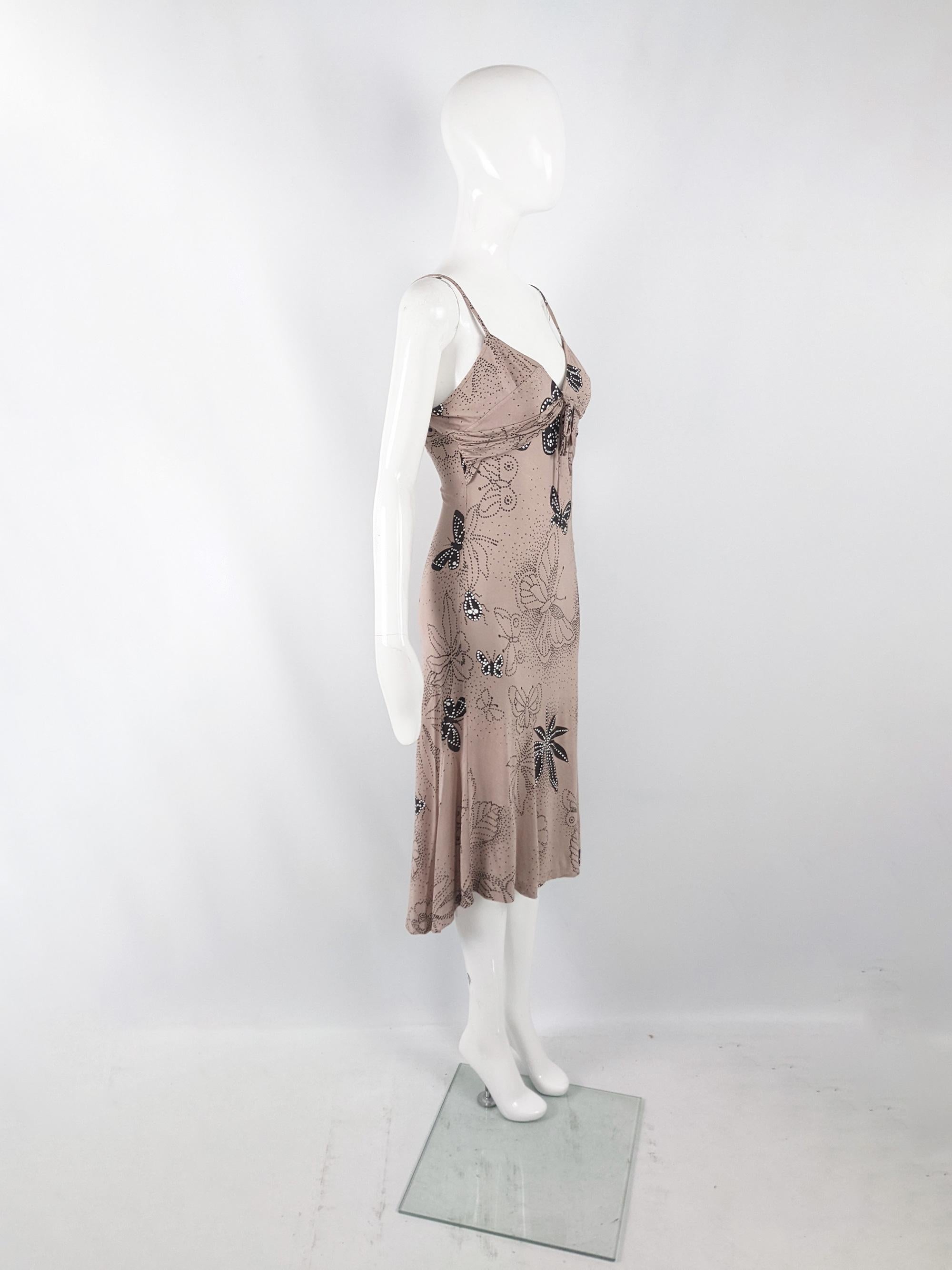 Gray Joseph Vintage Pinkish Mauve Bias Cut Butterfly Print Rayon Jersey Dress, 1990s For Sale