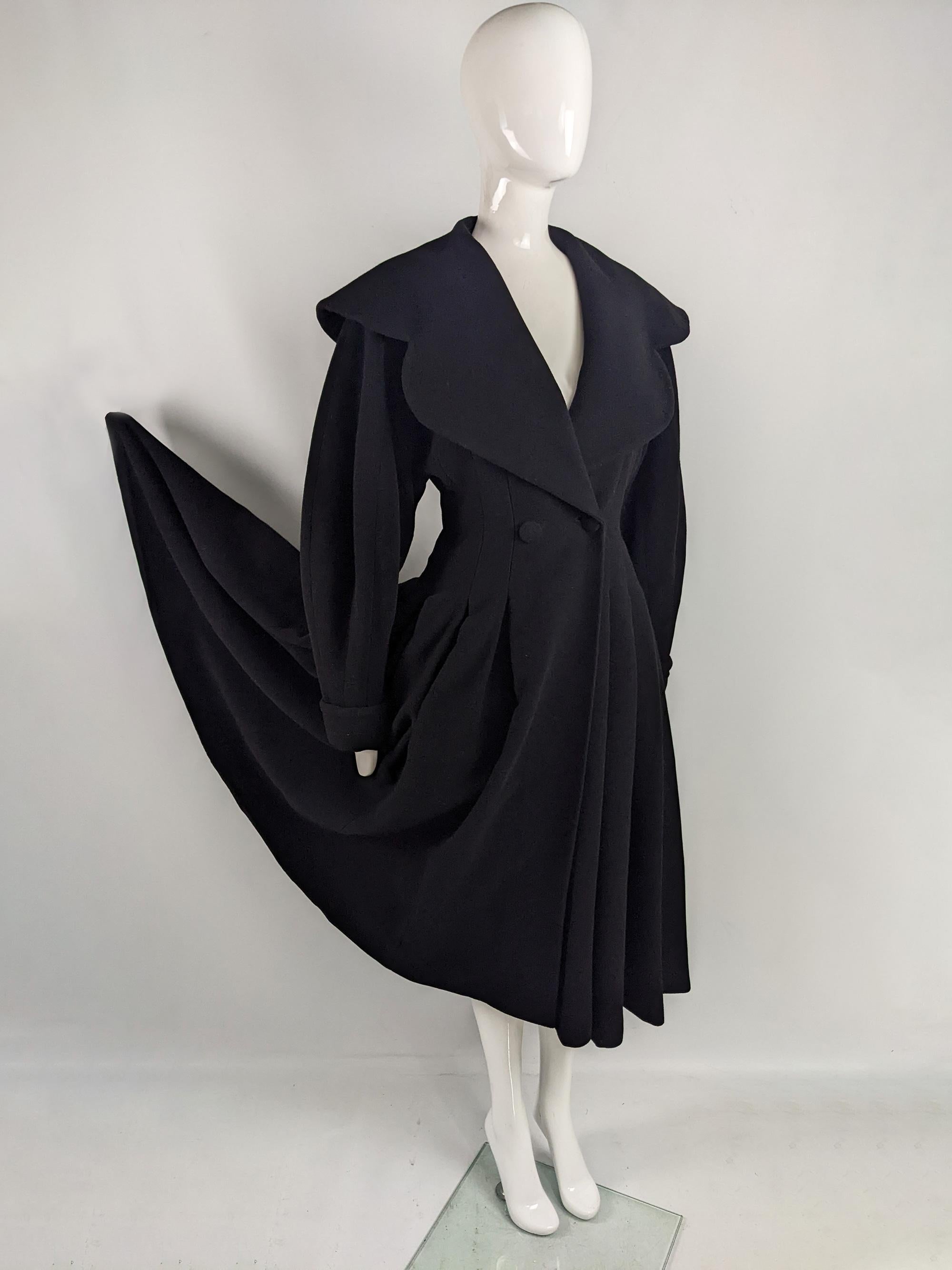 Joseph Vintage Womens Black Heavy Wool Fit and Flare Riding Coat, 1980s ...