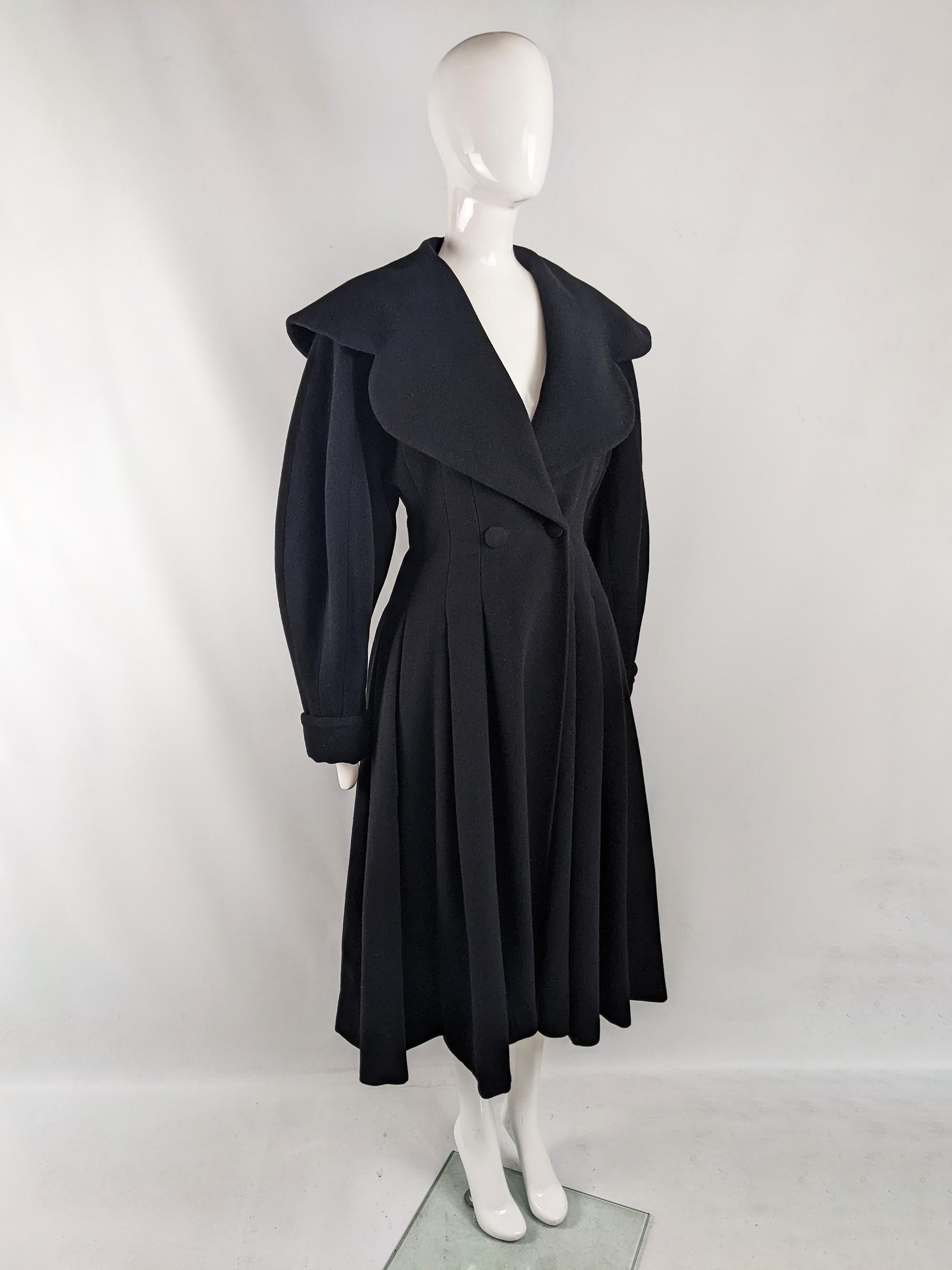 Women's Joseph Vintage Womens Black Heavy Wool Fit & Flare Riding Coat, 1980s