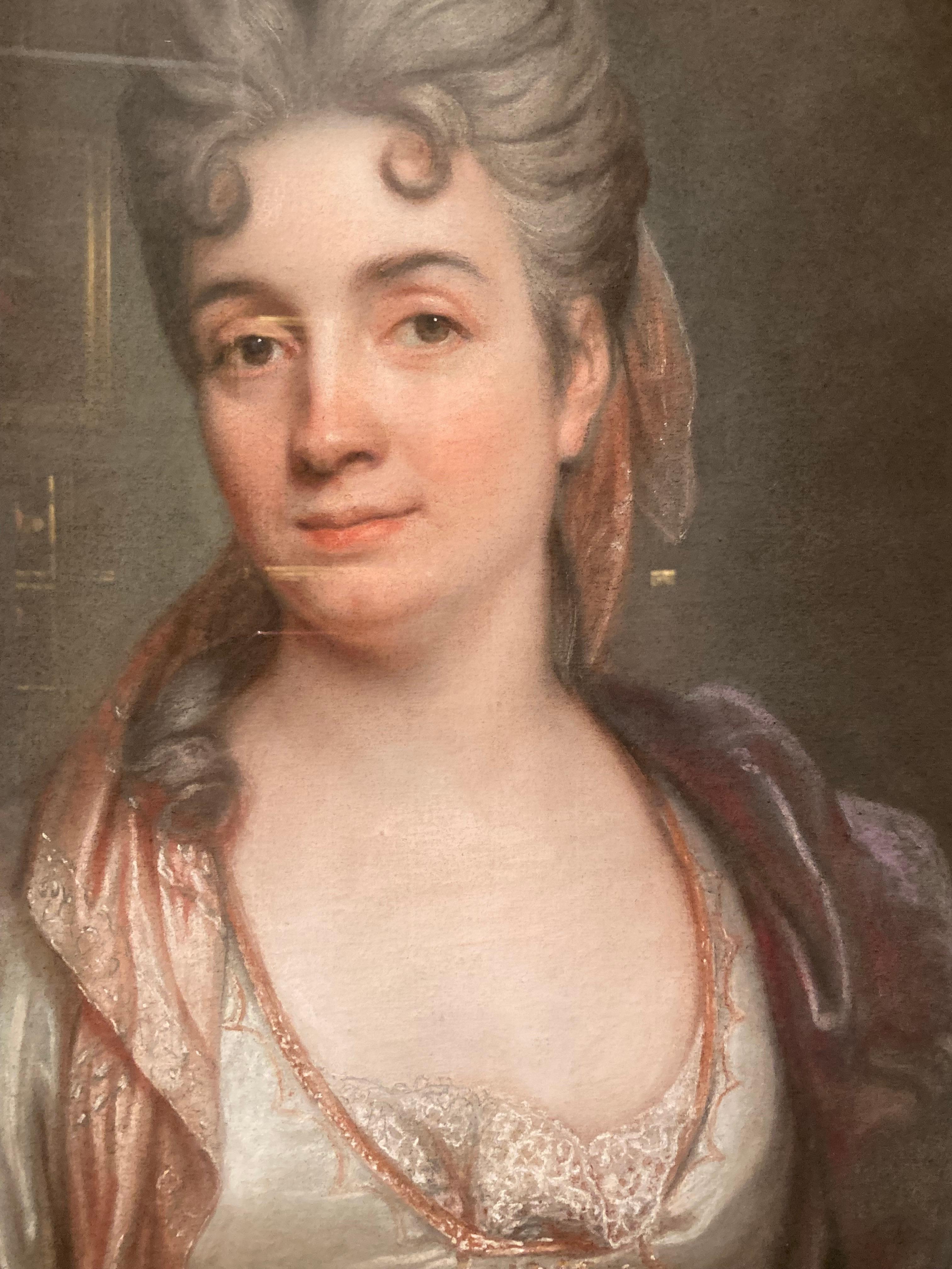 Portrait du maître ancien, Joseph Vivien, Mme Silvestre, rococo français, pastel en vente 2