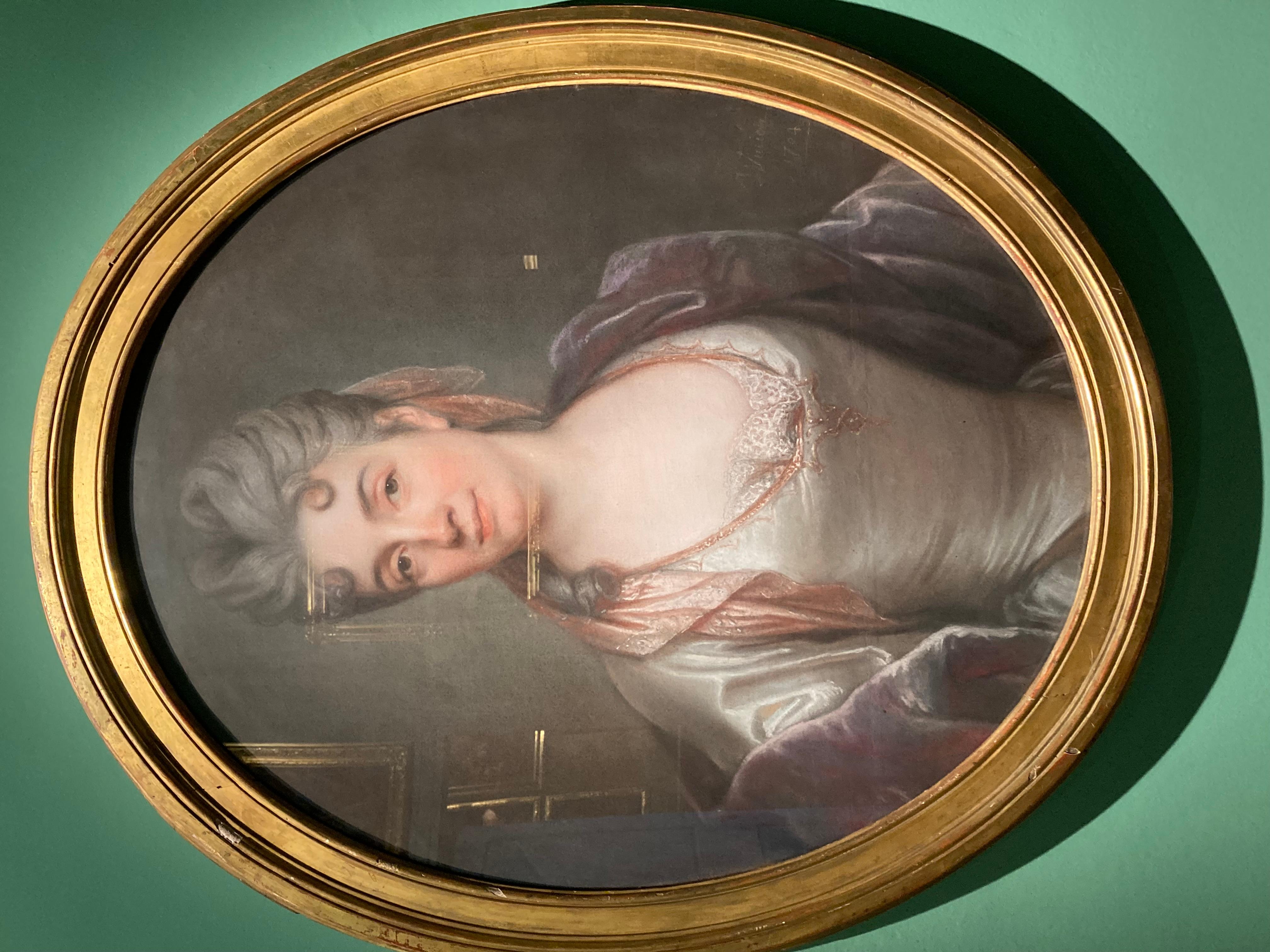 Portrait Old Master, Joseph Vivien, Mme Silvestre, French Rococo, Pastel For Sale 4