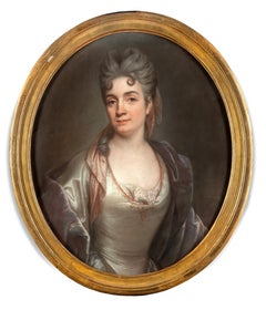 Retrato Old Master, Joseph Vivien, Mme Silvestre, French Rococo, Pastel