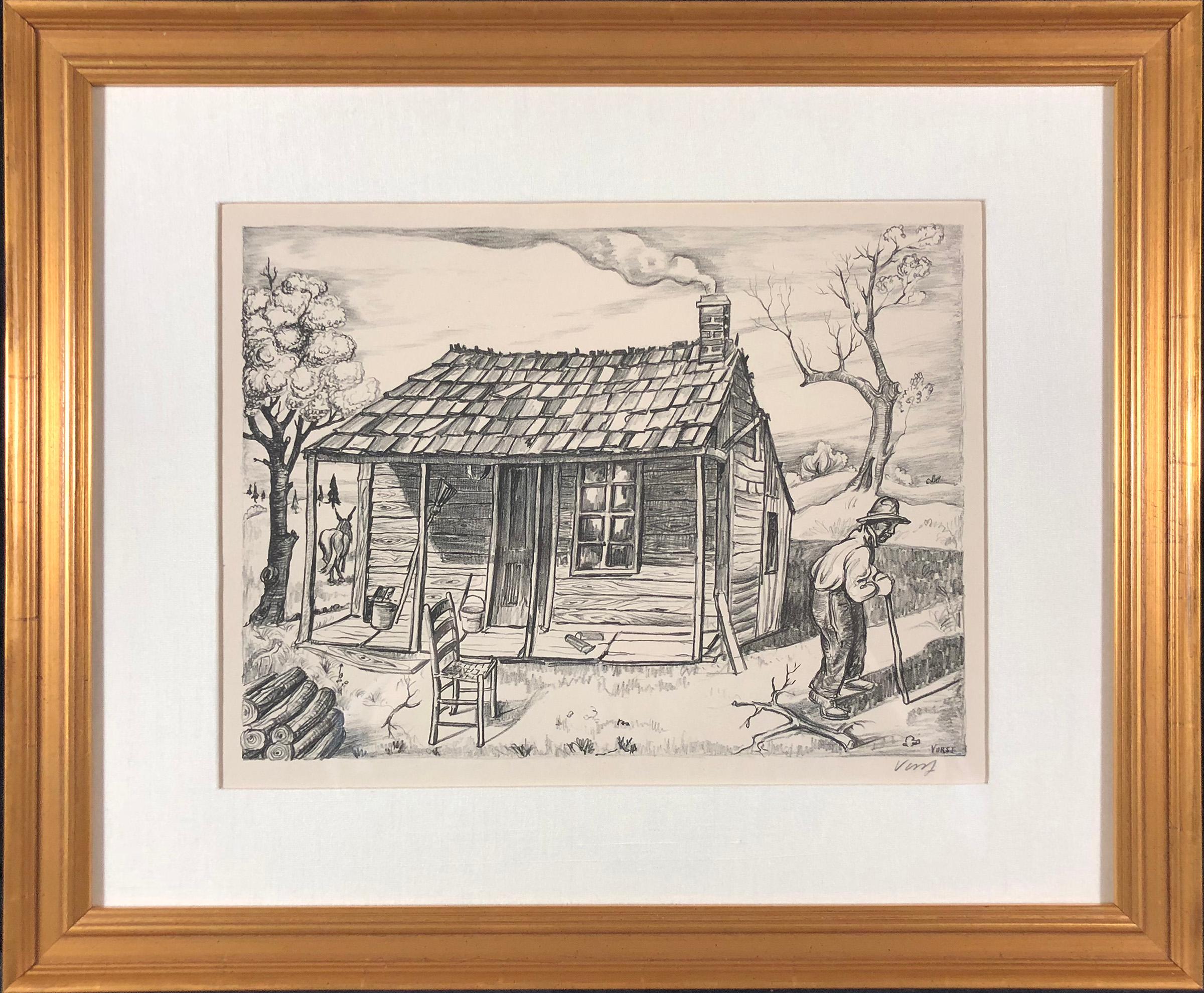 Joseph Vorst Landscape Print - Ozark Cabin