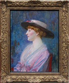 Antique Portrait of a Lady - British Victorian art Impressionist portrait oil painting  