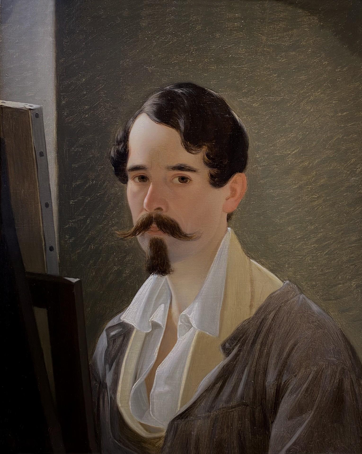 Self Portrait. Peinture à l'huile originale autrichienne du 19ème siècle - Painting de Joseph Weidner 