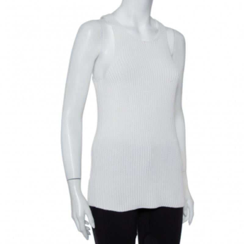 Gray Joseph White Cable Knit Cotton Racer Back Detail Tank Top XS For Sale